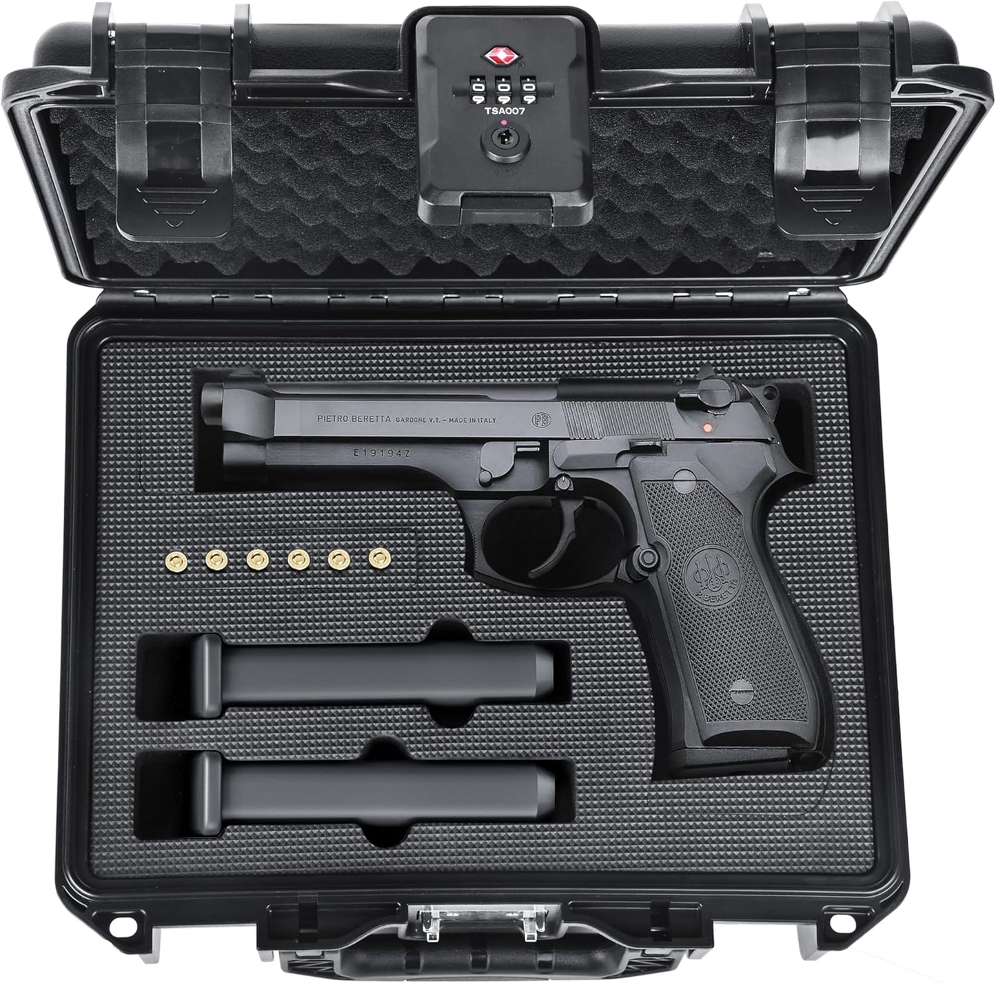 TSA Approved Firearm Travel Case for Beretta 92FS/M9/92A1/96A1, Waterproof Lockable Gun Cases for Handguns, Hard Pistol Case for 9mm Beretta Gun Storage & Transport