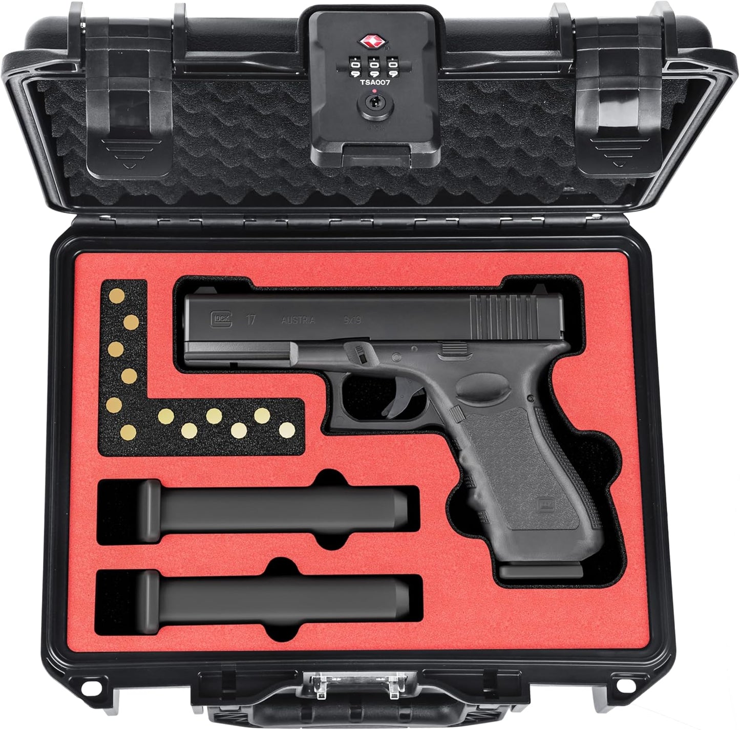 Lockable Handgun Case for Glock, TSA Gun Case for G17/G19/G20/G21/G22/G23/G31/G32/G37/G38/G43/G45, Waterproof Gun Case with Foam, Pistol Case for Transport & Storage
