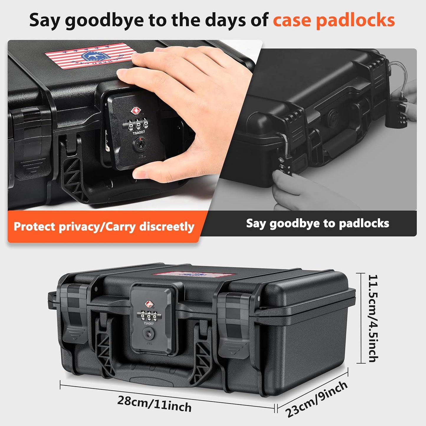 2 TSA Pistol Case Lockable Handgun Case for Glock, TSA Gun Case for G17/G19/G20/G21/G22/G23/G31/G32/G37/G38/G43/G45, Waterproof Gun Case with Foam, Pistol Case for Transport & Storage
