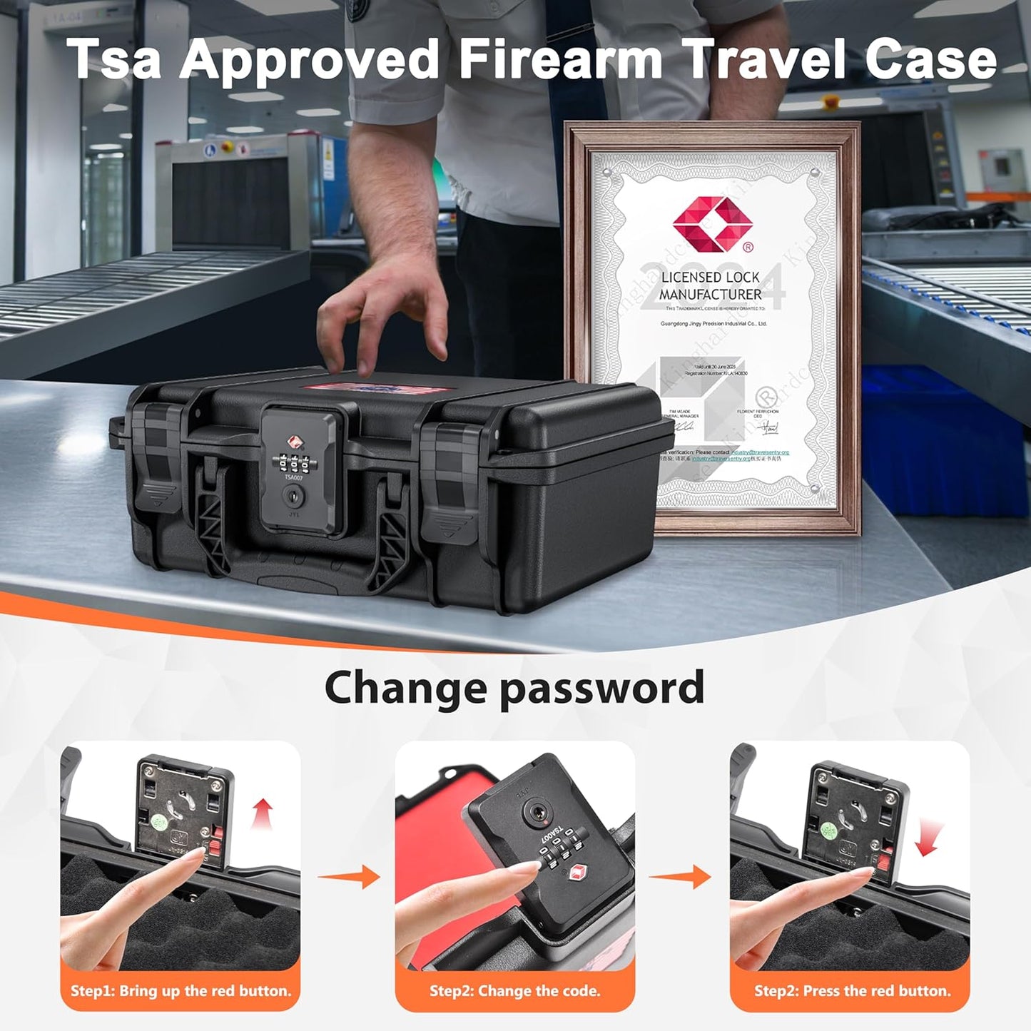 2 TSA Pistol Case Lockable Handgun Case for Glock, TSA Gun Case for G17/G19/G20/G21/G22/G23/G31/G32/G37/G38/G43/G45, Waterproof Gun Case with Foam, Pistol Case for Transport & Storage