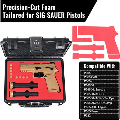 Gun Case for SIG SAUER P322/P365, Waterproof & Lockable Hard Pistol Case with Pre-Cut Foam, TSA Approved Firearm Travel Case, Handgun Case Not for Optics