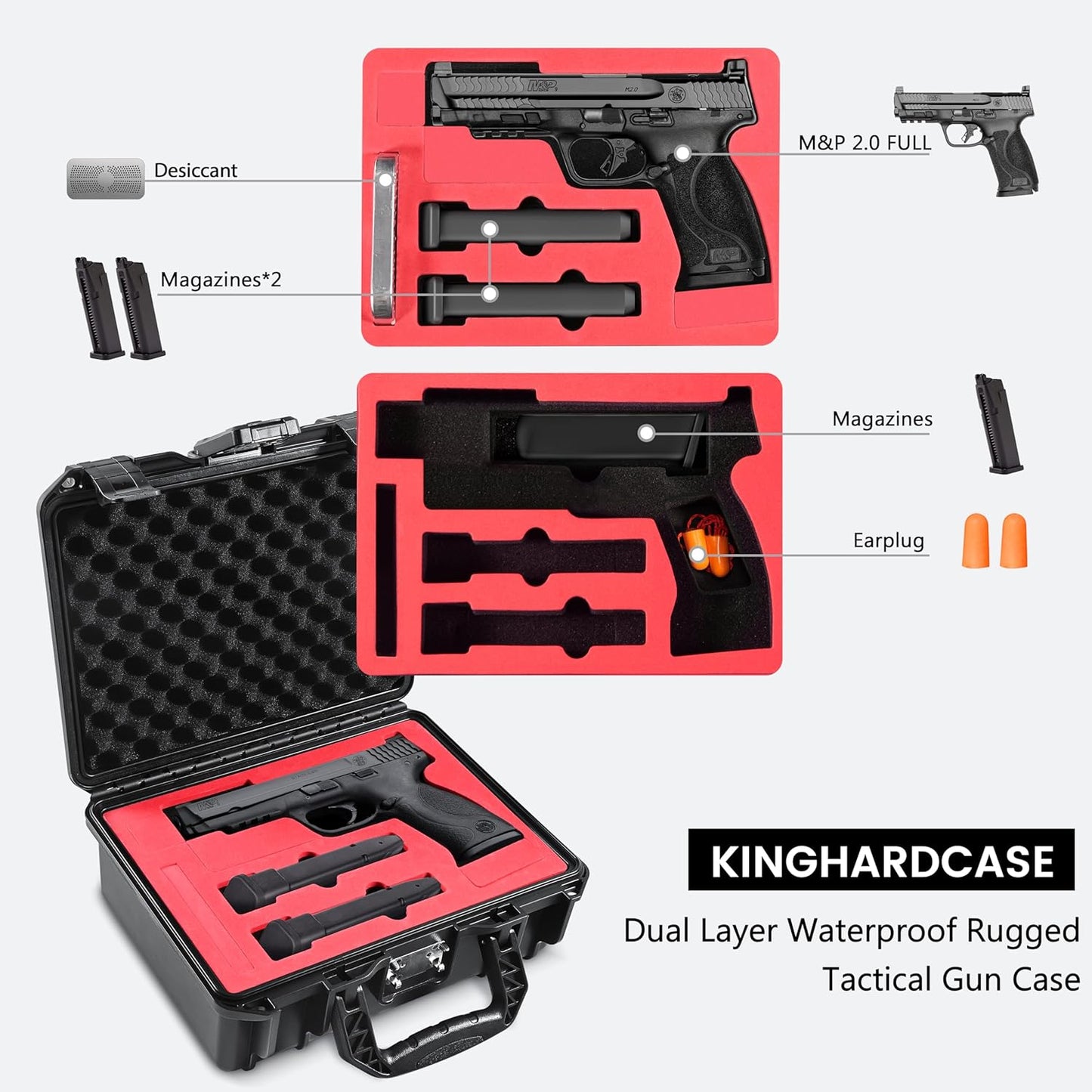 TSA Combination Lockable Gun Case for Smith & Wesson, Water & Shock Proof Pistol Case Hard Shell Case for S&W M&P 9 M2.0, Smith & Wesson M&P 9 Shield EZ/Shield Plus, M&P 9 M2.0 5"