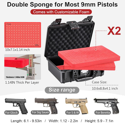 TSA Gun Case for Handgun, TSA Approved Firearm Travel Case, Waterproof & Shock Proof Lockable handgun case, 10.6”*8.8”*4” Inches 9mm Pistol Case Hard Shell
