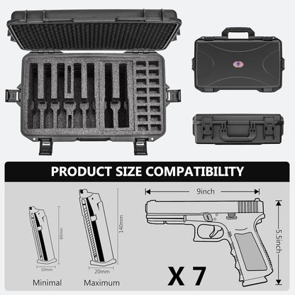 Hard Pistol Cases - Compatible with 7 Pistols & 16 Magazines