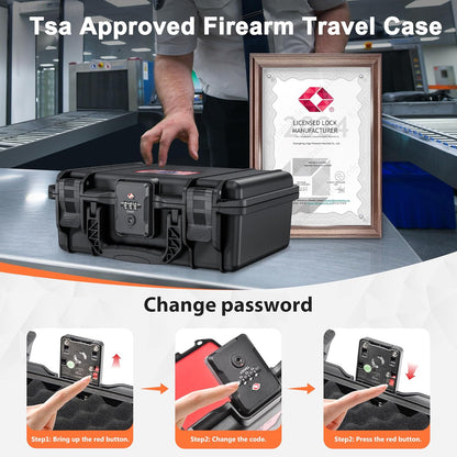 2 TSA Pistol Case Lockable Handgun Case for Glock, TSA Gun Case for G17/G19/G20/G21/G22/G23/G31/G32/G37/G38/G43/G45, Waterproof Gun Case with Foam, Pistol Case for Transport & Storage